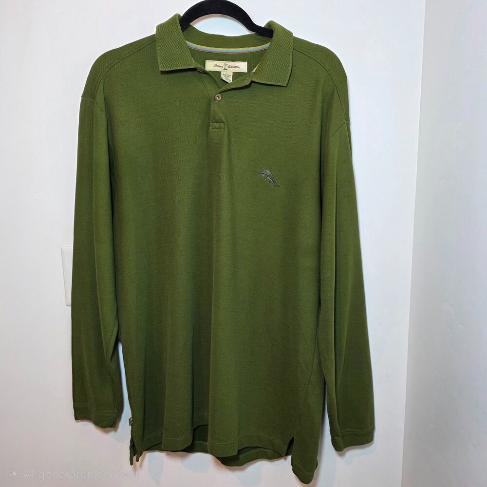 Tommy Bahama Long Sleeve Polo Shirt Green Men's Size Large Pima Cotton Logo Golf